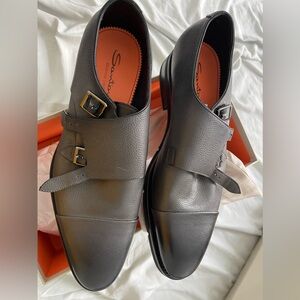 Brand New Santoni double monk strap leather loafers size 10 US/ 9 UK
